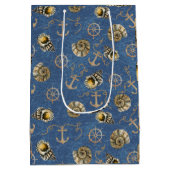 blaues nautisches Muster Mittlere Geschenktüte (Rückseite)