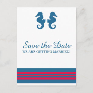 Blaues nautisches Seepferd Save the Date Ankündigungspostkarte