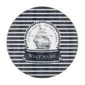 Blaues Navy Boat Modernes Personalisiert Schneidebrett (Vorderseite)