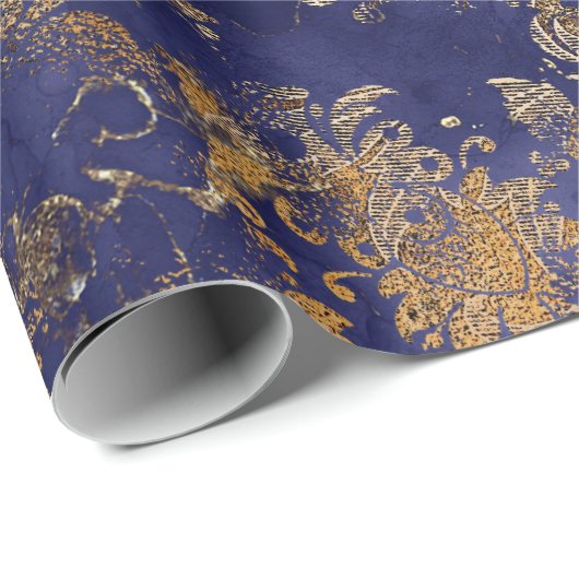 Blaues Navy Warmes Gold Floral Grungy Shabby Chic Geschenkpapier (Rolleneckpunkt)