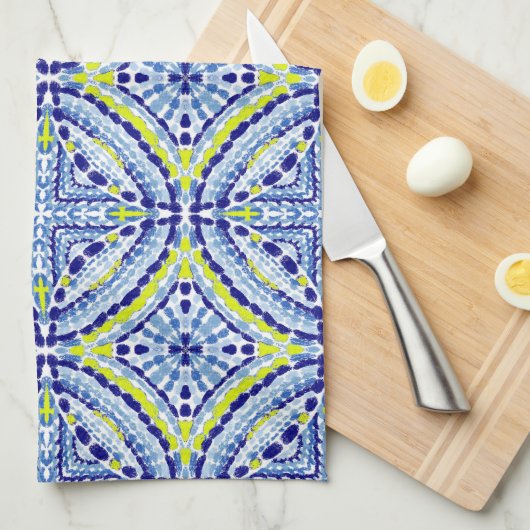 Blaues Neon-Mosaik-Handgemalt Geschirrtuch (Viertel Falte)