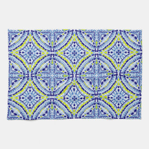 Blaues Neon-Mosaik-Handgemalt Geschirrtuch