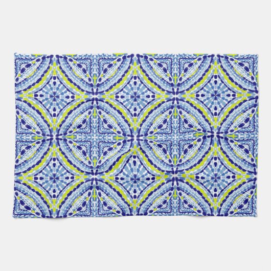 Blaues Neon-Mosaik-Handgemalt Geschirrtuch (Horizontal)