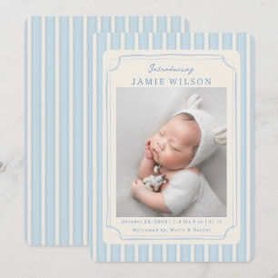 Blaues Neugeborenen-Geburtsfoto Junge Baby Ankündigung