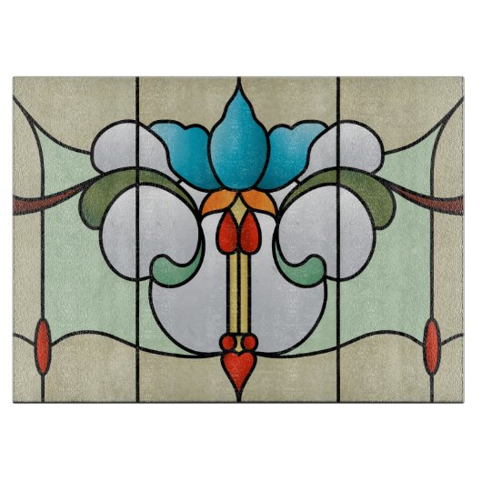 Blaues Neuveau Tulpe-Glasschneiden-Brett Schneidebrett (Vorderseite)