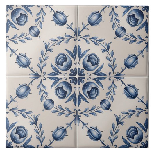 Blaues Niederländisches Delft-Muster  Fliese (Vorderseite)