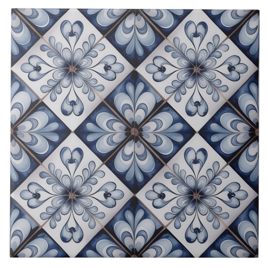 Blaues Niederländisches Delft-Muster  Fliese (Vorderseite)