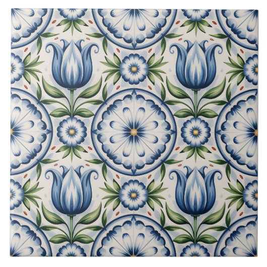 Blaues Niederländisches Delft-Muster Fliese (Vorderseite)