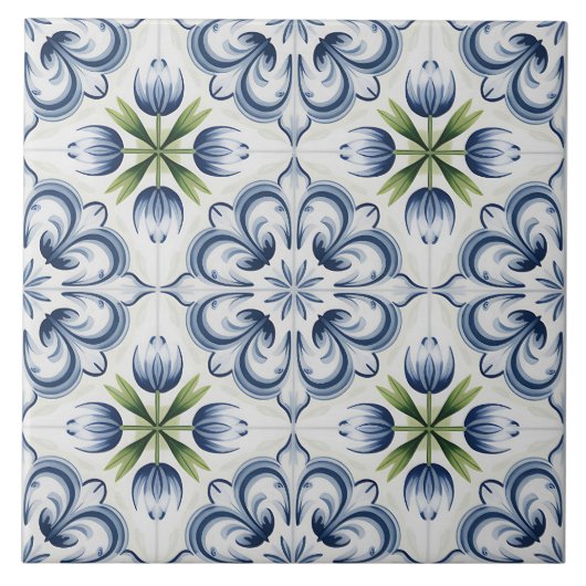 Blaues Niederländisches Delft-Muster Fliese (Vorderseite)