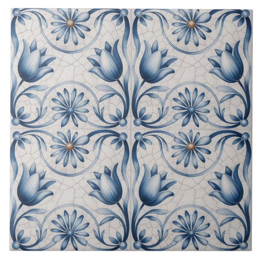 Blaues Niederländisches Delft-Muster Fliese (Vorderseite)