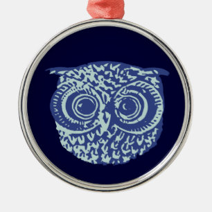 Blaues niedliches Eule-Bild Silbernes Ornament