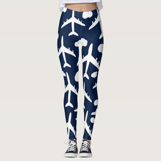 Blaues niedliches Flugmuster Leggings (Vorderseite)