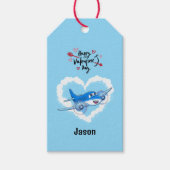 Blaues Niedliches Flugzeug & Wolken, Kids Valentin Geschenkanhänger (Vorderseite)