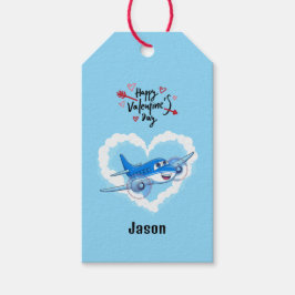 Blaues Niedliches Flugzeug & Wolken, Kids Valentin Geschenkanhänger