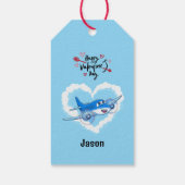 Blaues Niedliches Flugzeug & Wolken, Kids Valentin Geschenkanhänger (Rückseite)