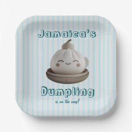 Blaues Niedliches kleines Dumpling auf dem Weg Pappteller