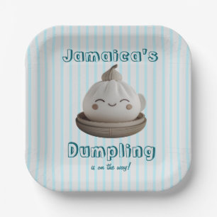Blaues Niedliches kleines Dumpling auf dem Weg Pappteller