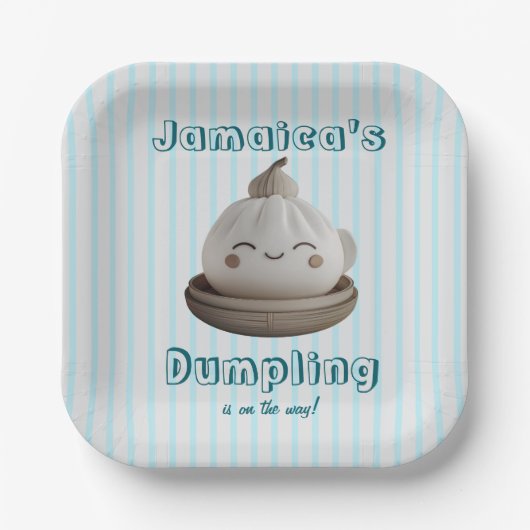 Blaues Niedliches kleines Dumpling auf dem Weg Pappteller (Vorderseite)