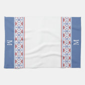 Blaues Nordic Blume Muster Monogramm Geschirrtuch (Horizontal)