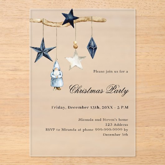 Blaues nordisches Dekor, einfaches mattiertes Weih Acryleinladungen (Vorderseite)