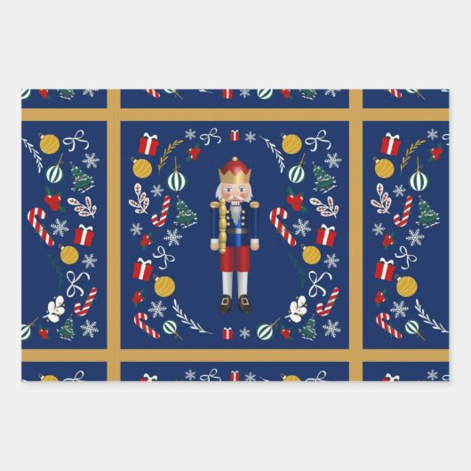 Blaues Nutcracker-Wrapping-Papier - Flachblatt-Set Geschenkpapier Set (Vorderseite 2)