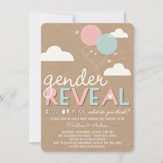 Blaues oder rosa Baby-Geschlecht decken Party Einladung (Vorderseite)