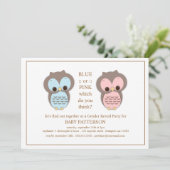 Blaues oder rosa Eulen-Baby-Geschlecht decken Einladung (Stehend Vorderseite)