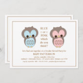 Blaues oder rosa Eulen-Baby-Geschlecht decken Einladung (Vorne/Hinten)