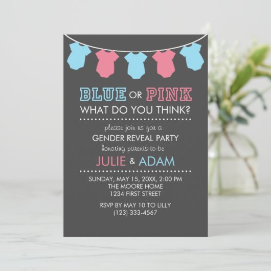 Blaues oder rosa Geschlecht decken Party einladen Einladung (Stehend Vorderseite)