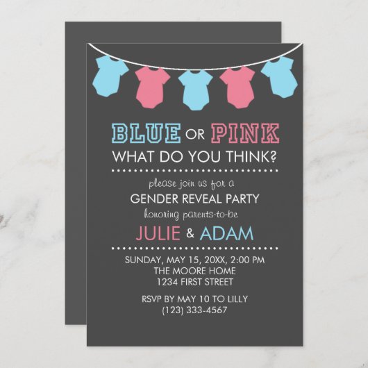 Blaues oder rosa Geschlecht decken Party einladen Einladung (Vorne/Hinten)