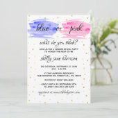 Blaues oder rosa Modernes Aquarellgeschlecht offen Einladung (Stehend Vorderseite)