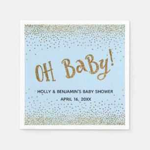 Blaues "Oh Baby!" Gold Glitter Konfetti Namen, Dat Serviette