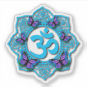 Blaues Ohr-Mandala-Design mit lila Schmetterlingen Aufkleber (Vorderseite)