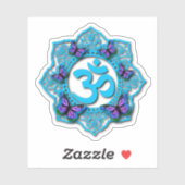 Blaues Ohr-Mandala-Design mit lila Schmetterlingen Aufkleber (Blatt)