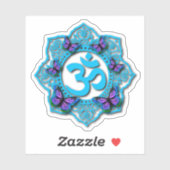 Blaues Ohr-Mandala-Design mit lila Schmetterlingen Aufkleber (Blatt)