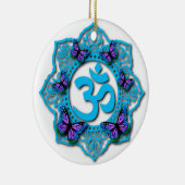 Blaues Ohr-Mandala-Design mit lila Schmetterlingen Keramik Ornament (Rechts)