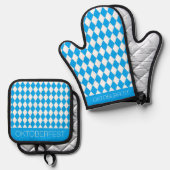Blaues Oktoberfest Ofenhandschuh & Topflappen-Set (Vorderseite/Rückseite)