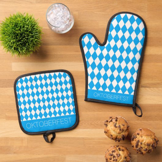 Blaues Oktoberfest Ofenhandschuh & Topflappen-Set (Oben Unten)