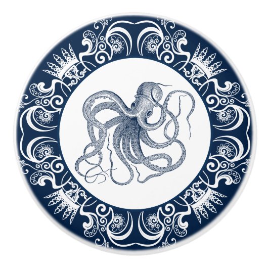 Blaues Oktopus Keramikknauf (Vorderseite)
