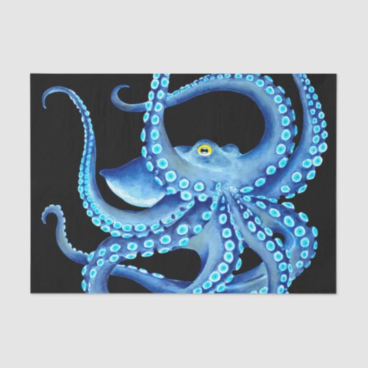 Blaues Oktopus Schwarz Seidenpapier (Vorderseite)