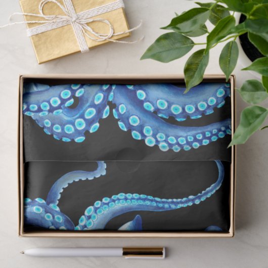 Blaues Oktopus Schwarz Seidenpapier (Geschenk)