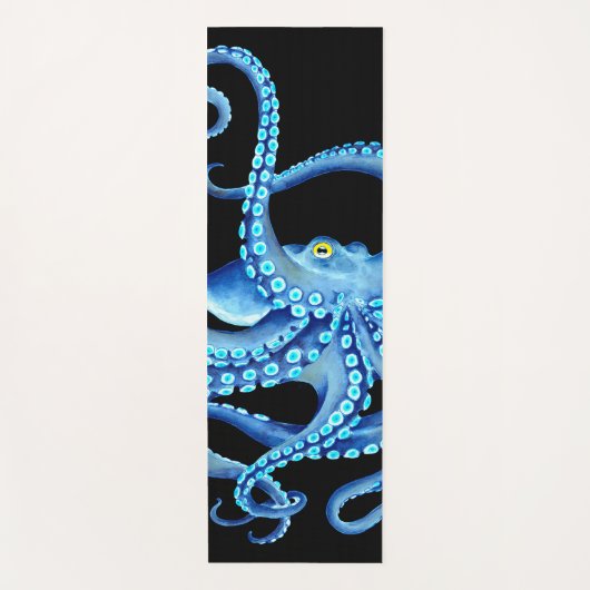 Blaues Oktopus Schwarz Yogamatte (Vorderseite)