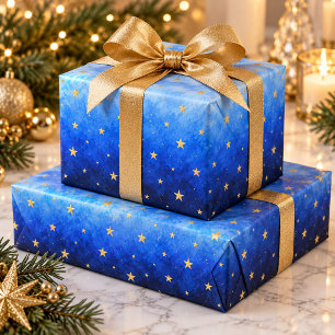 Blaues Ombré Goldsterne Chanukka Geschenkpapier