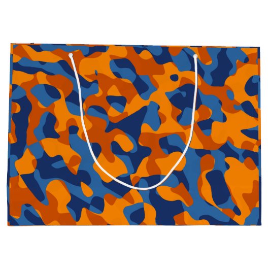 Blaues Orange Camouflage Druckmuster Große Geschenktüte (Rückseite)
