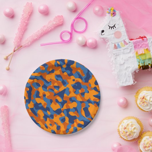 Blaues Orange Camouflage Druckmuster Pappteller (Party)