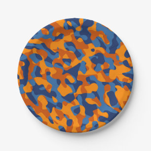 Blaues Orange Camouflage Druckmuster Pappteller