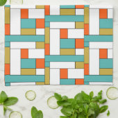 Blaues Orange Gold Retro Farbblockmuster Geschirrtuch (Gefaltet)