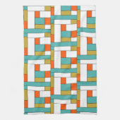 Blaues Orange Gold Retro Farbblockmuster Geschirrtuch (Vertikal)