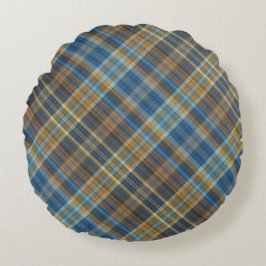 Blaues orange kariertes rundes kissen