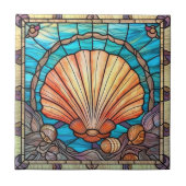 Blaues Orange Seashell Hartglas Fliese (Vorderseite)